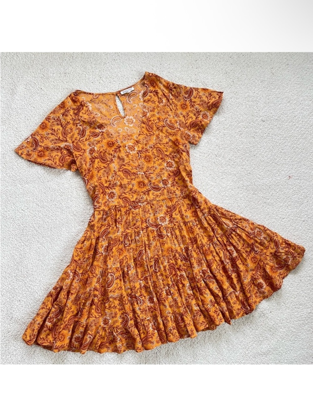 Patrons of Peace Rust bohemian coastal cowgirl Paisley Mini Dress size M